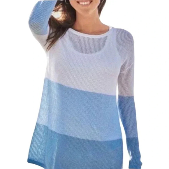 Pendleton Blue and White Ombre Colorblock Knit Sweater Semi-Sheer Size XL - Picture 1 of 9